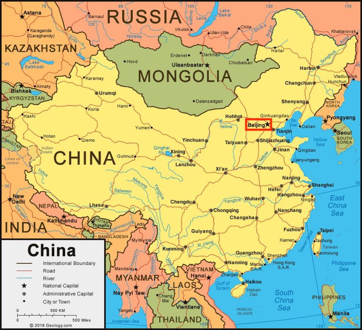 Pekín (Peking) en el mapa de China