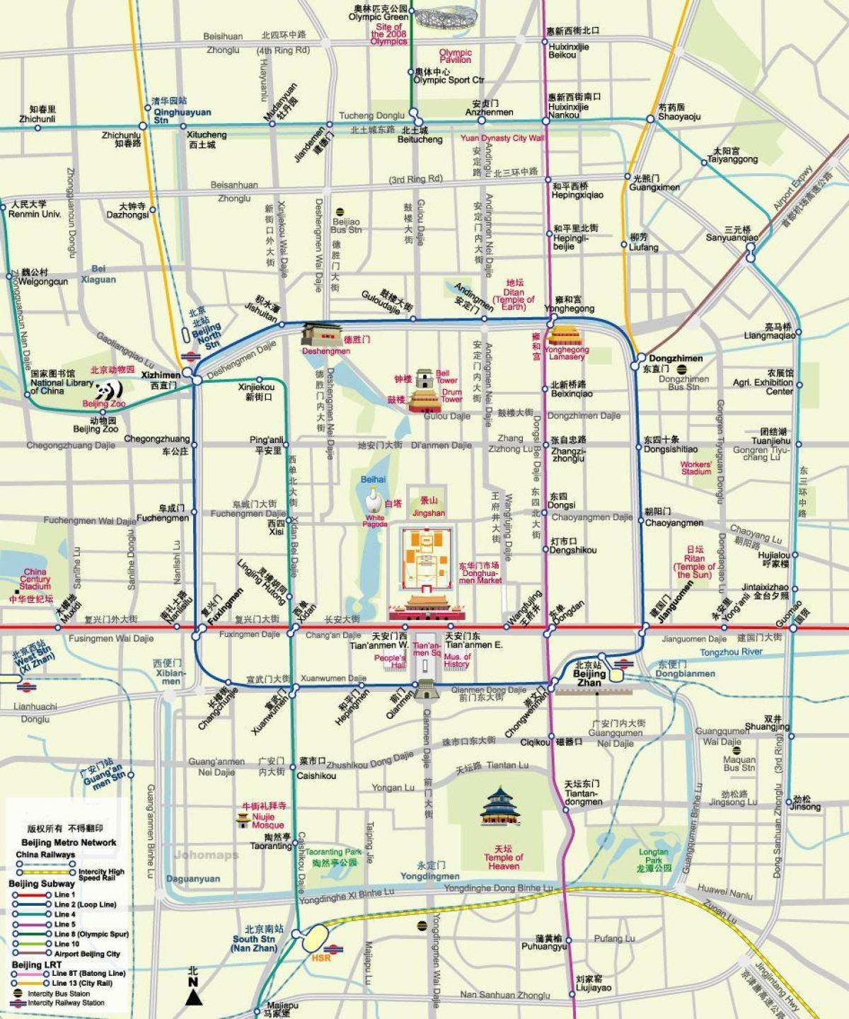 Mapa de las visitas a pie de Pekín (Peking)